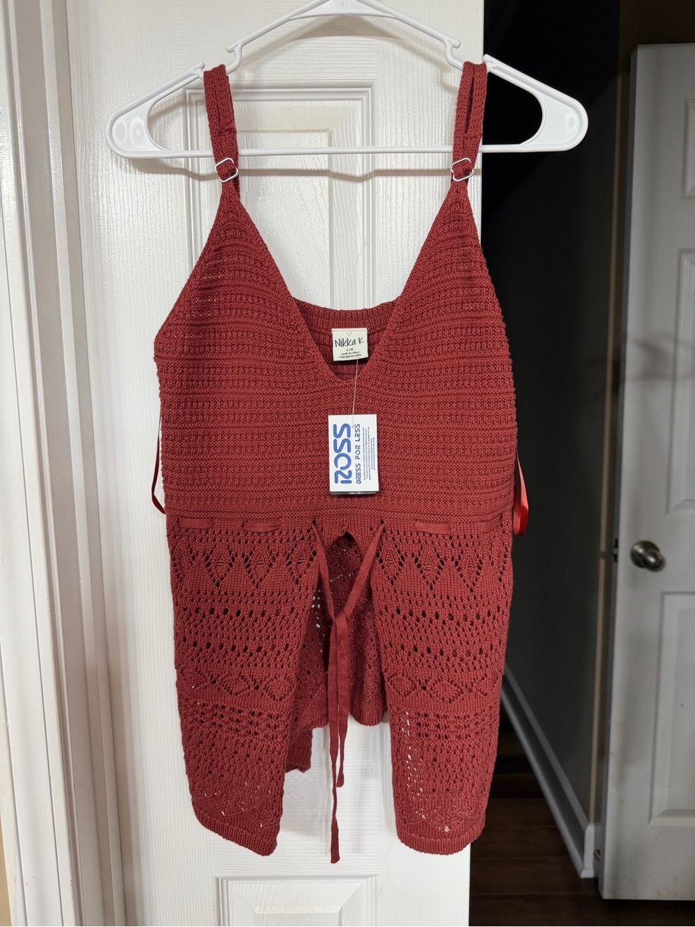Nikki K Red Crochet Tie-Front Tank